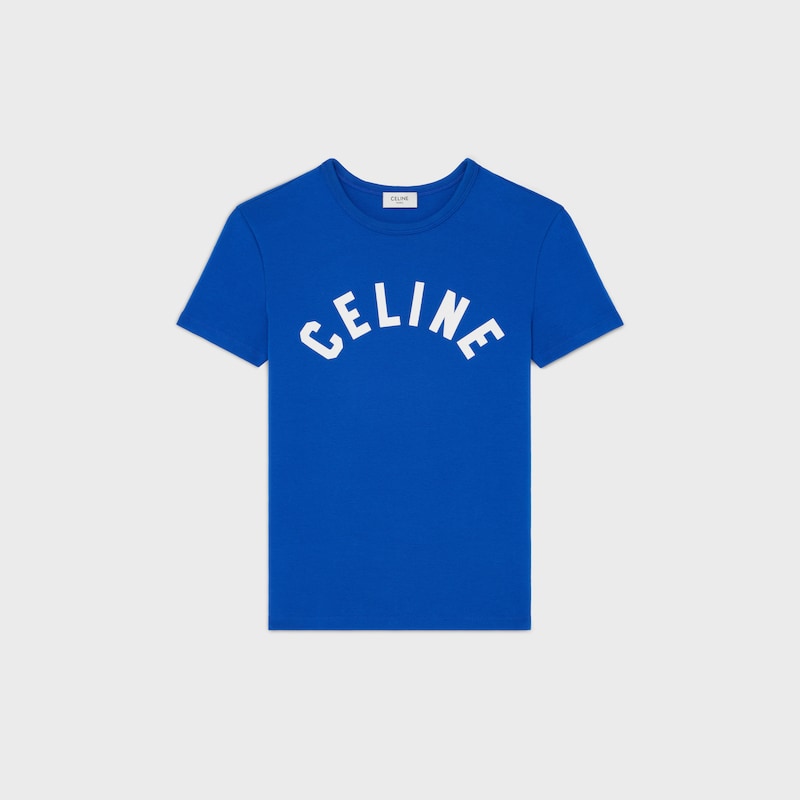 t-shirt IN RIBBED COTTON JERSEY - BLEU KLEIN / WHITE -  - 1 | CELINE