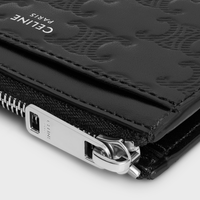 Zipped Card Holder IN Calfskin with triomphe embossed - BLACK - COIN AND CARD HOLDERS - 1 | CELINE