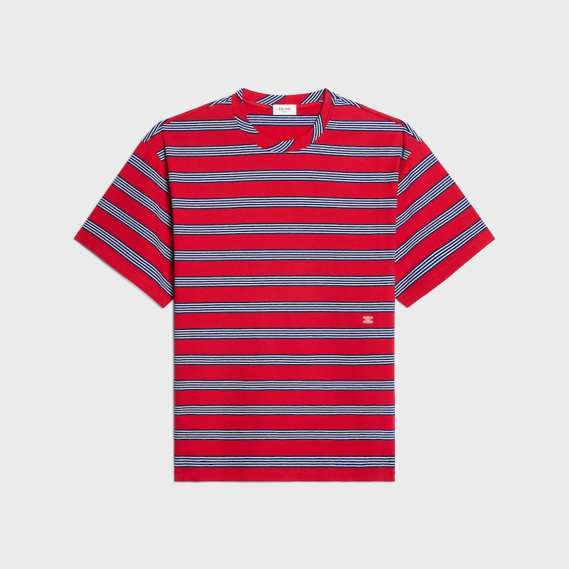 T-shirt regular in jersey di cotone a righe - ROSSO / BLU NAVY / BIANCO -  - 1 | CELINE
