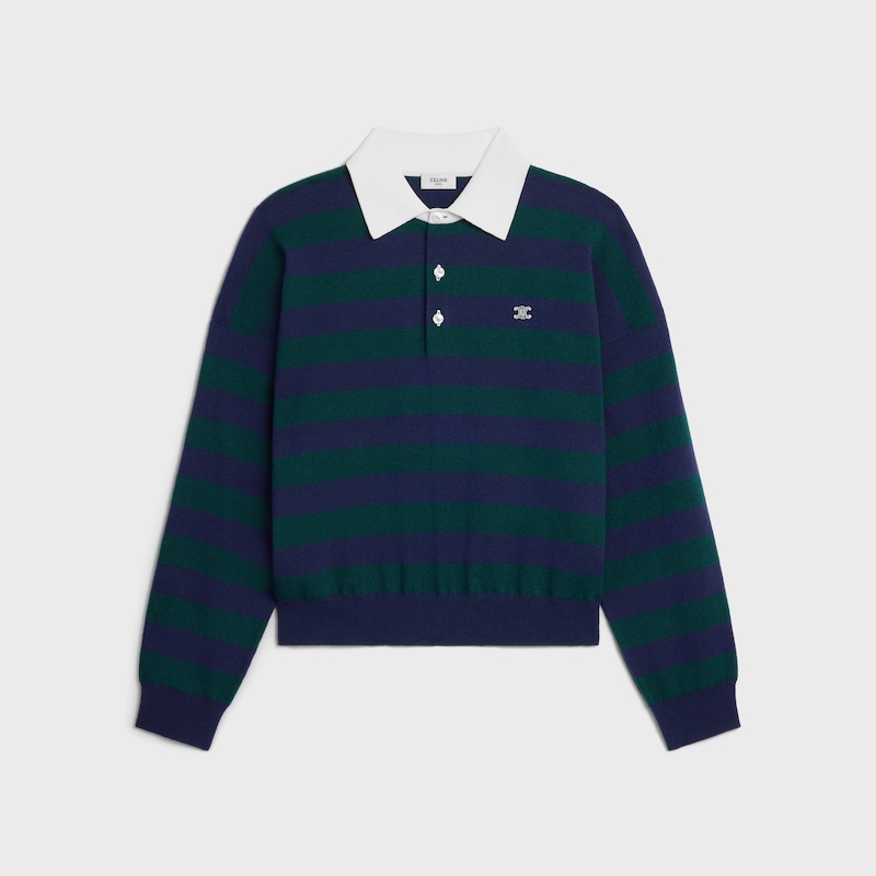 polo sweater IN striped wool - NAVY/GREEN -  - 1 | CELINE