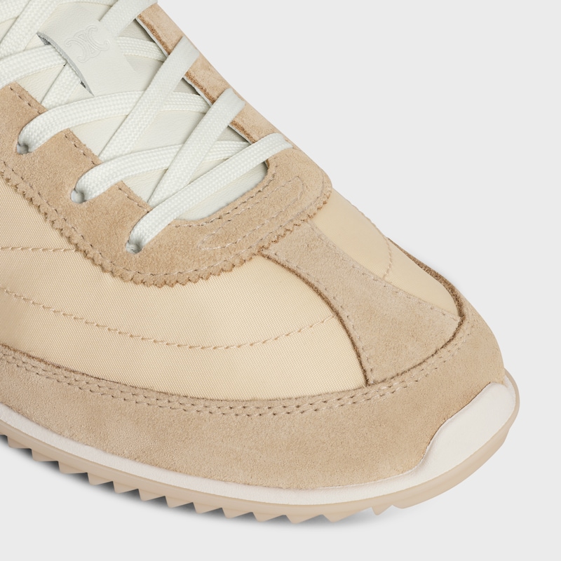 CELINE RACER - SNEAKER BASSE AVEC TRIOMPHE EN NYLON, CUIR DE VEAU VELOURS ET CUIR DE VEAU - BEIGE / TERRACOTTA -  - 1 | CELINE