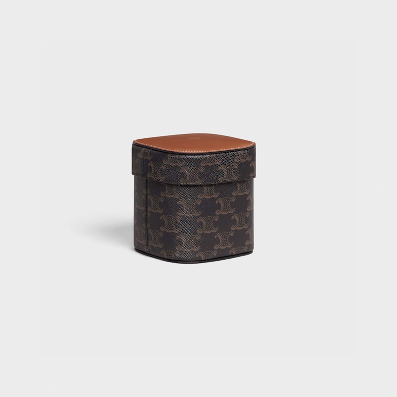 Small Box in Triomphe Canvas and Calfskin - TAN - TRIOMPHE CANVAS COLLECTION - 1 | CELINE