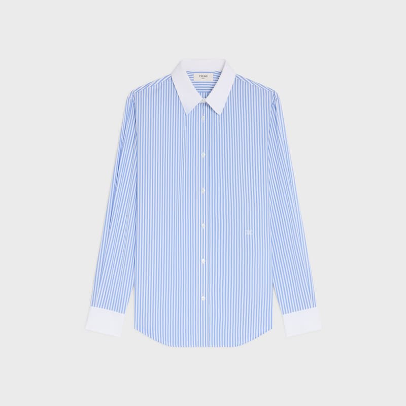 classic shirt IN striped cotton poplin - CRAIE/BLEU CIEL -  - 1 | CELINE