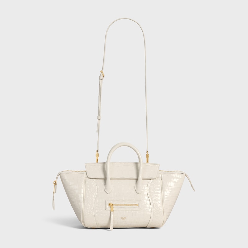 LITTLE LUGGAGE IN POROSUS CROCODILE - WHITE COTTON - LUGGAGE - 1 | CELINE