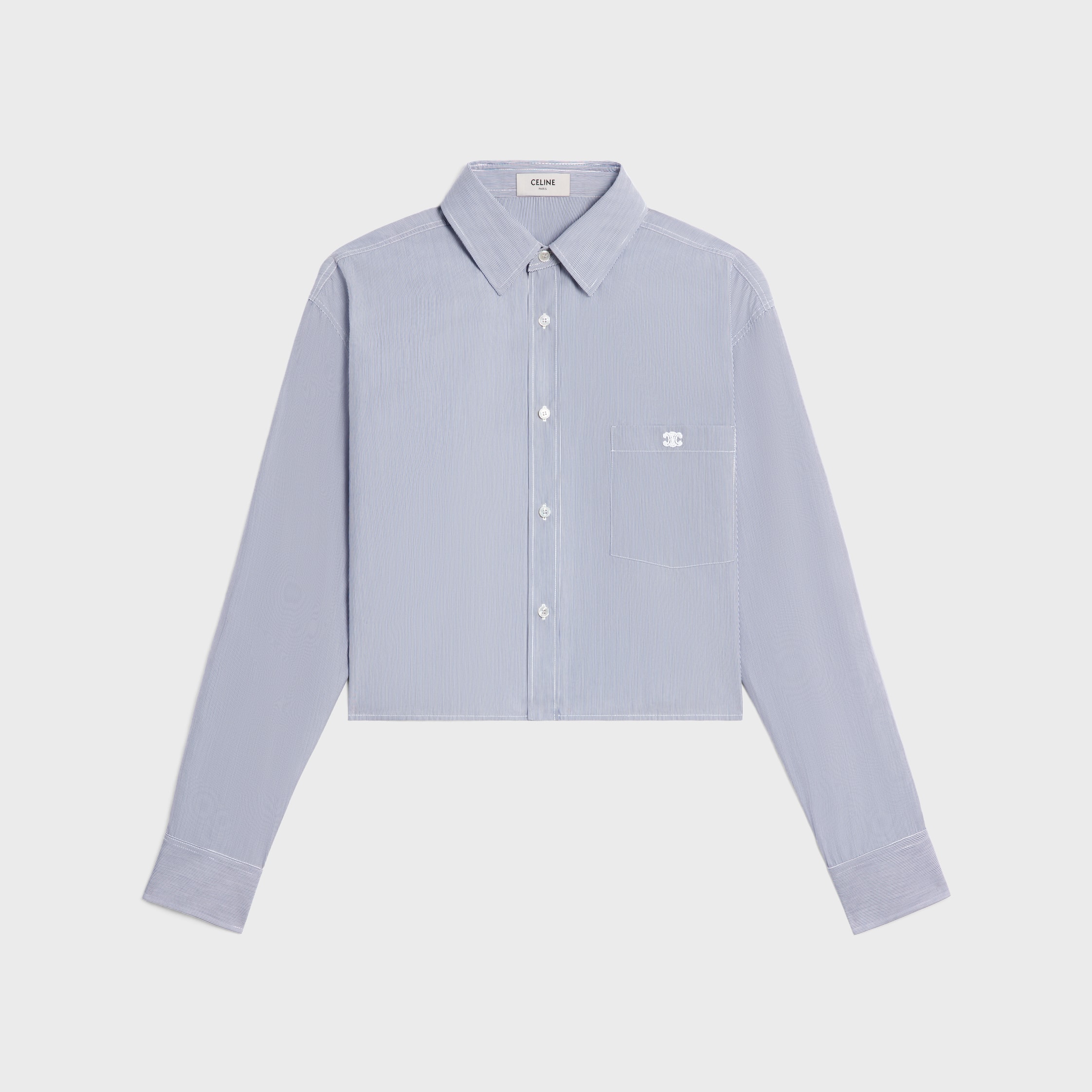 Tシャツ・カットソー CELINE SS25 Celine Triomphe Cropped Shirt (2C837830W 01NQ) cropped shirt in striped cotton and silk - CRAIE/MARINE | CELINE