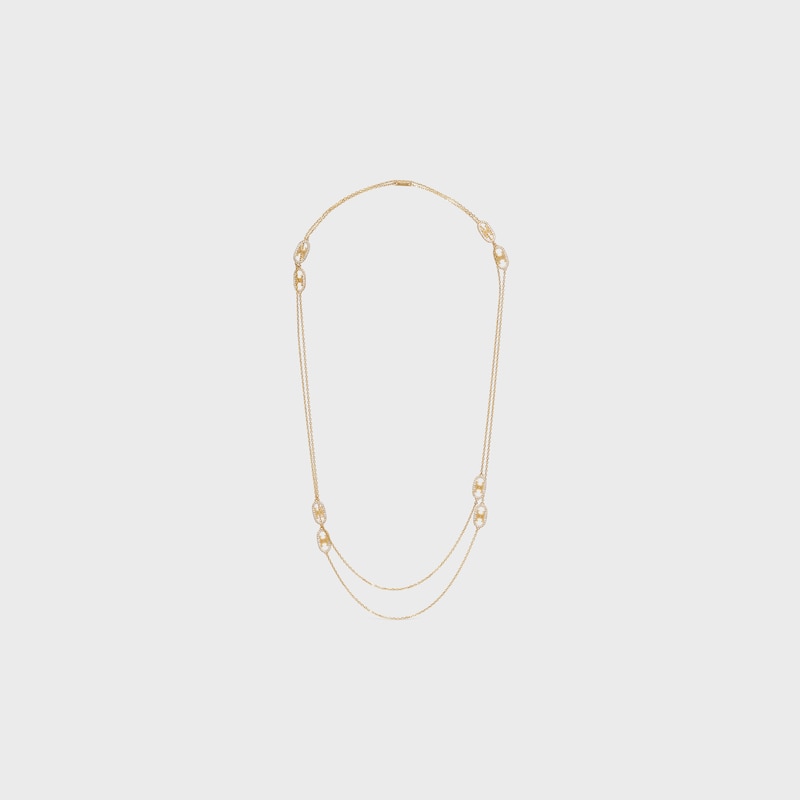 Maillon Triomphe Sautoir in Yellow Gold and Diamonds - Yellow Gold & White - FINE JEWELLERY - 1 | CELINE