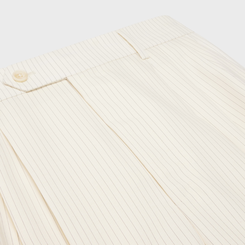 條紋羊毛三褶男款短褲 - 象牙色/黑色 -  - 1 | CELINE