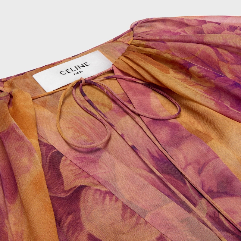 caftan dress IN silk muslin - CREAM/LILAC/ORANGE -  - 1 | CELINE