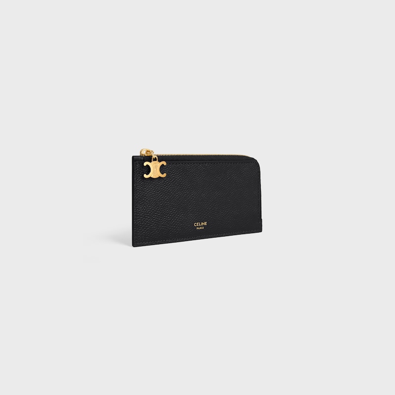 LONG ZIPPED CARD HOLDER IN GRAINED CALFSKIN - BLACK - COIN AND CARD HOLDERS - 1 | CELINE