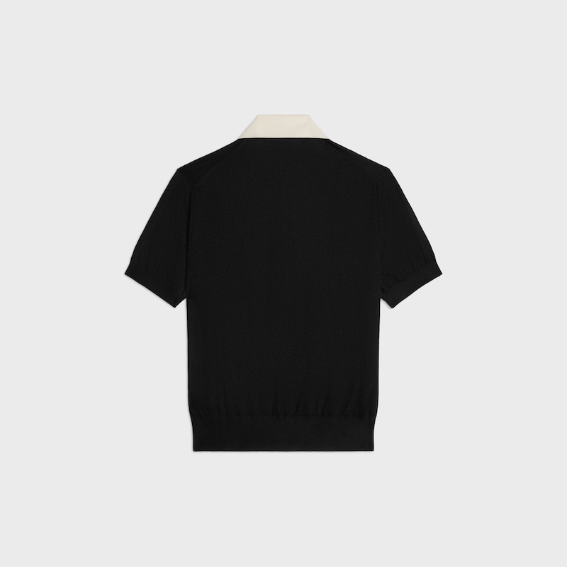 polo sweater IN fine cashmere silk - BLACK/WHITE -  - 1 | CELINE