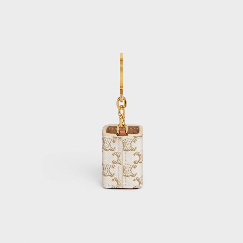 Miniature Perfume Holder Charm in Triomphe Canvas and calfskin - WHITE - BEAUTY ACCESSORIES - 1 | CELINE