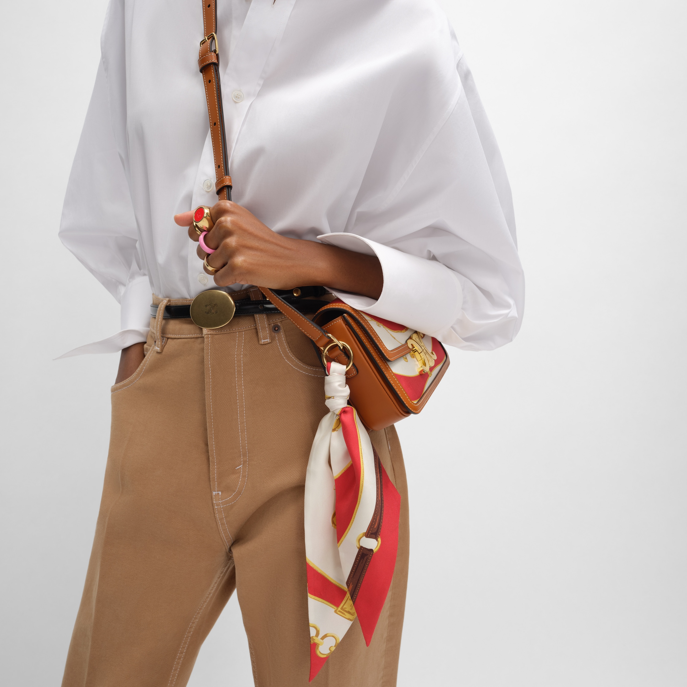 TEEN TRIOMPHE IN SILK AND NATURAL CALFSKIN - RED/OFF WHITE | CELINE