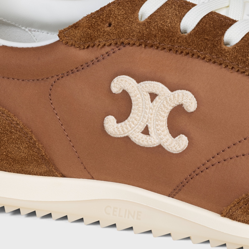 CELINE RACER NIEDRIGER SCHN&Uuml;R-SNEAKER MIT TRIOMPHE AUS NYLON, KALBSVELOURSLEDER UND KALBSLEDER - SAHARA -  - 1 | CELINE