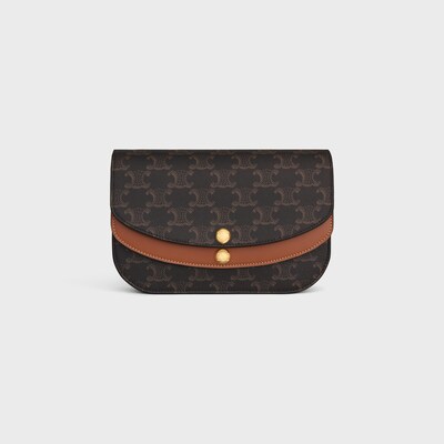 DUO WALLET ON STRAP IN Triomphe Canvas and Calfskin - TAN - NEW - tileIndex | CELINE