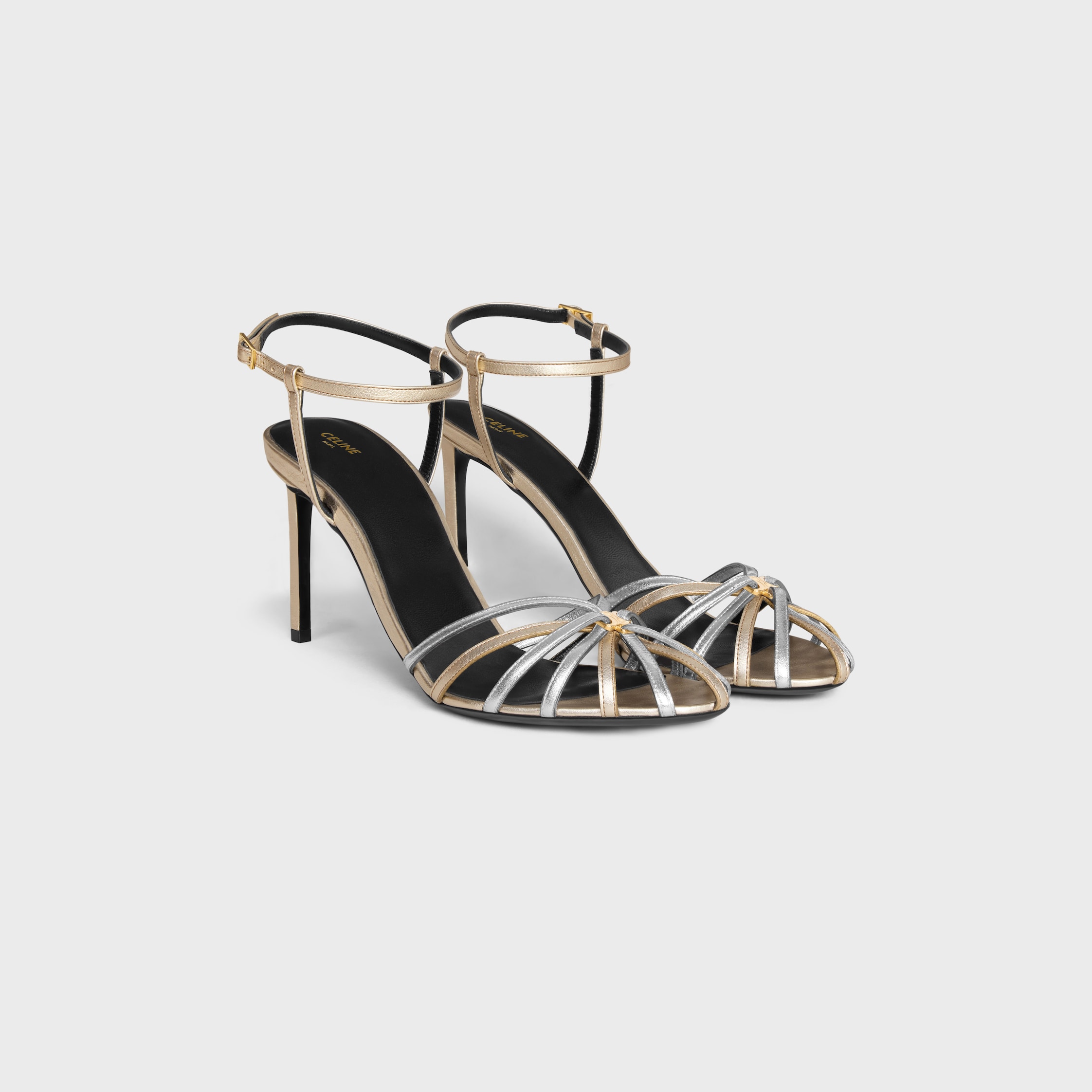 SANDAL TRIOMPHE IN LAMINATED CALFSKIN - PLATINUM/SILVER | CELINE