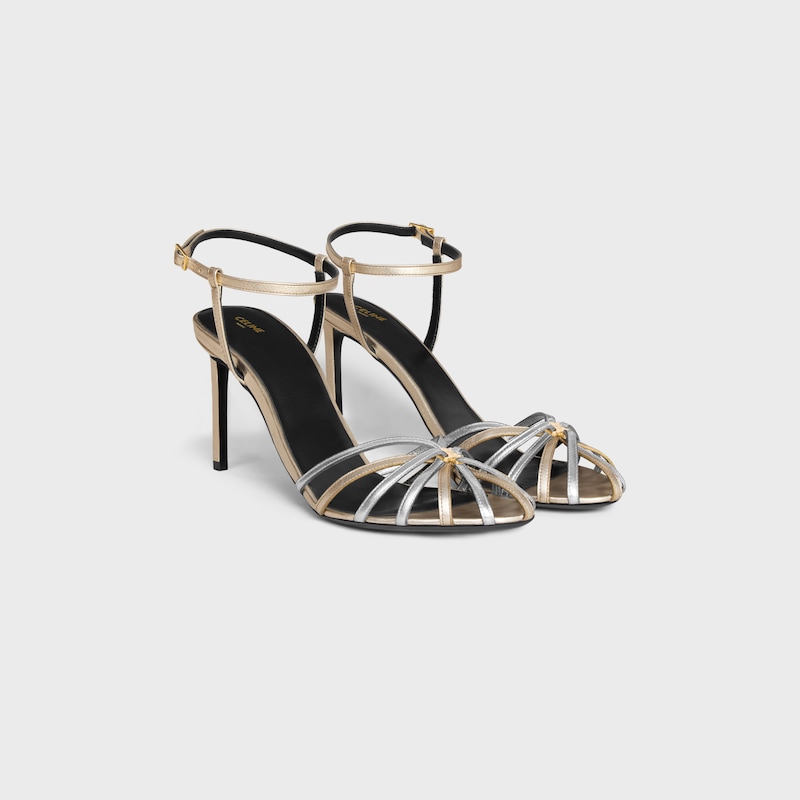 CELINE TRIOMPHE SANDAL IN LAMINATED CALFSKIN - PLATINUM/SILVER -  - 1 | CELINE