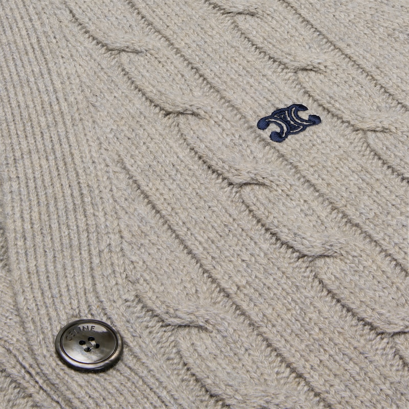triomphe cardigan in cable-knit cashmere - LIGHT GREY -  - 1 | CELINE