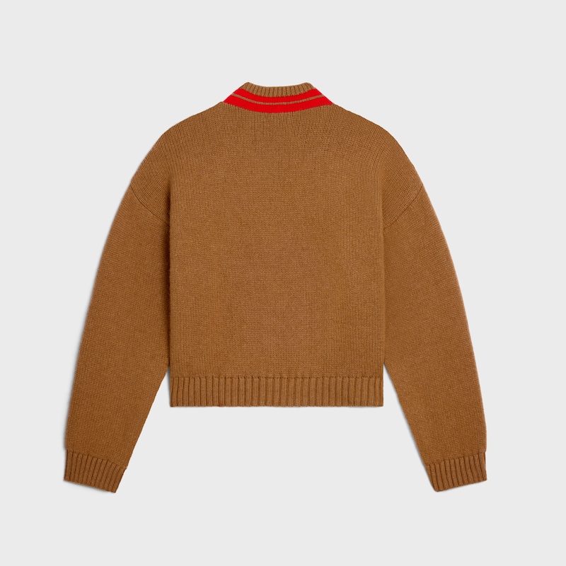 v-neck sweater IN cashmere - CAMEL / RED -  - 1 | CELINE