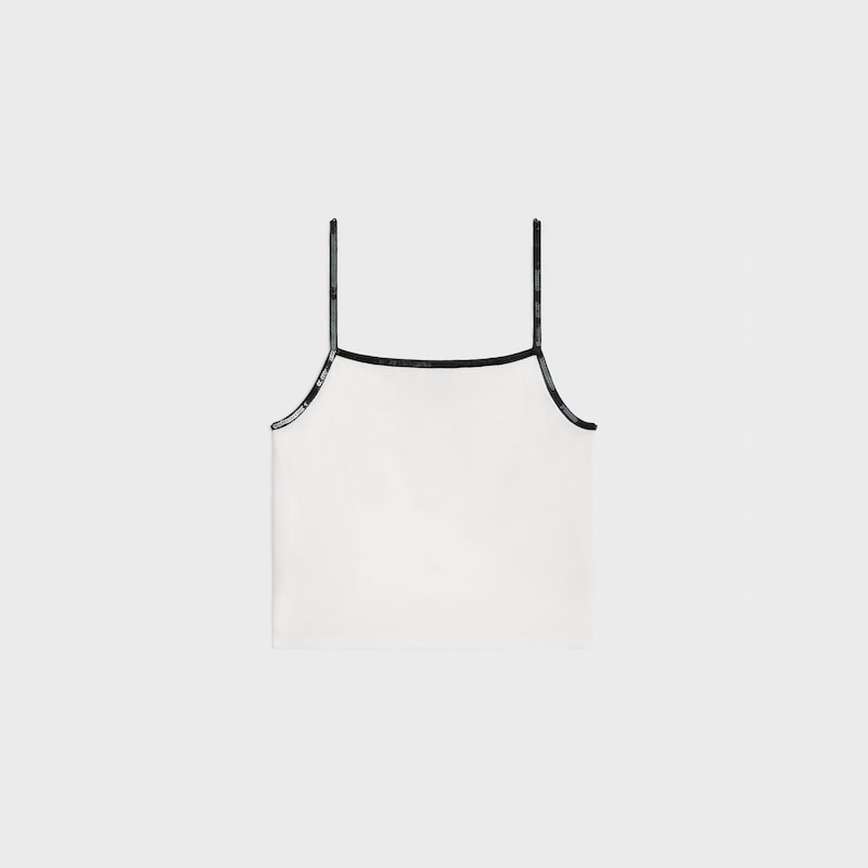 embroidered triomphe tank top in cotton jersey - OFF WHITE / BLACK -  - 1 | CELINE