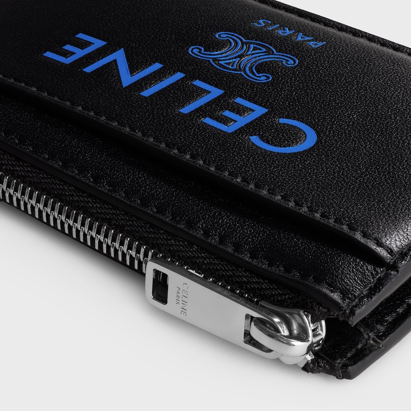 Zipped Card Holder IN SMOOTH LAMBSKIN - BLACK / ULTRA BLUE - NEW - 1 | CELINE