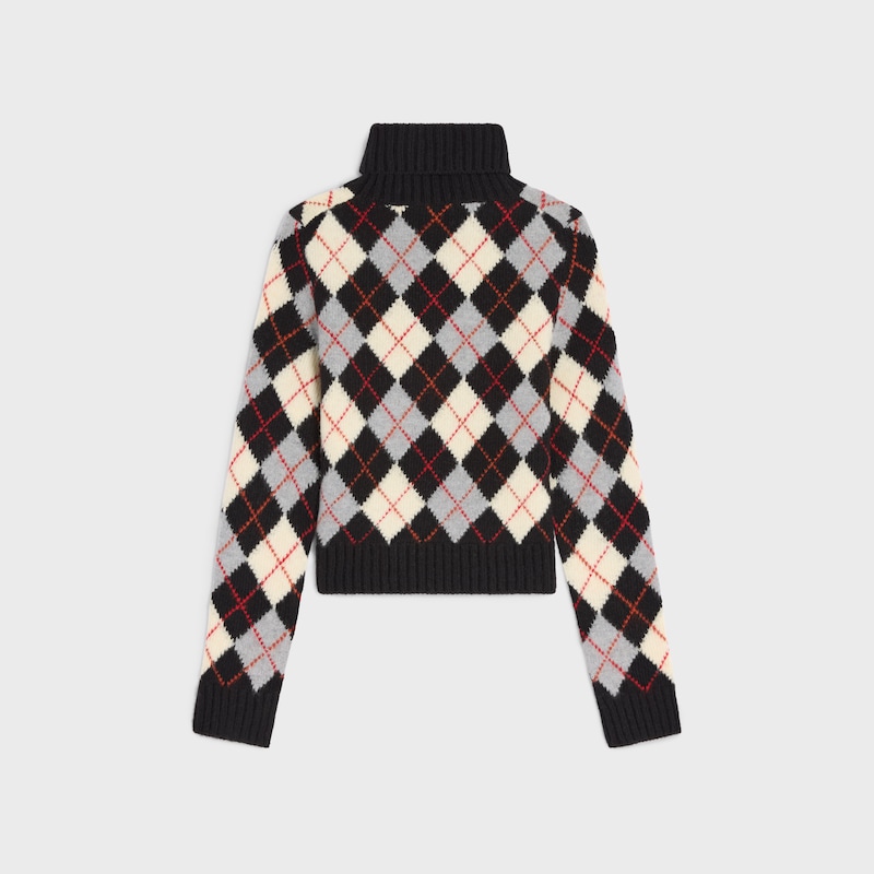 turtleneck sweater IN argyle wool - BLACK/WHITE/GREY -  - 1 | CELINE