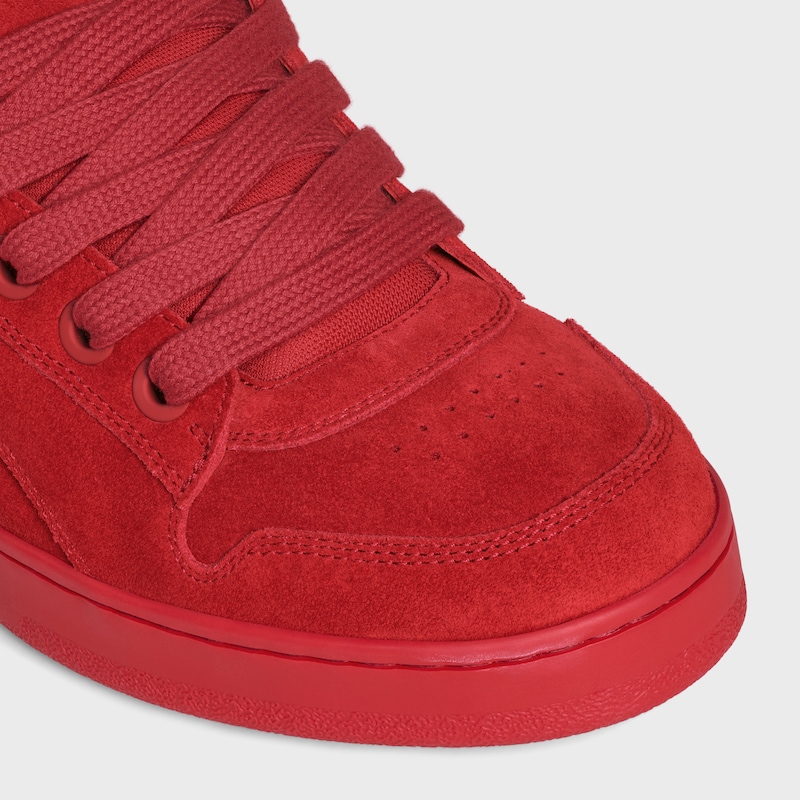 CELINE HUNTINGTON LOW LACE-UP SNEAKER IN SUEDE CALFSKIN AND MESH - RED -  - 1 | CELINE
