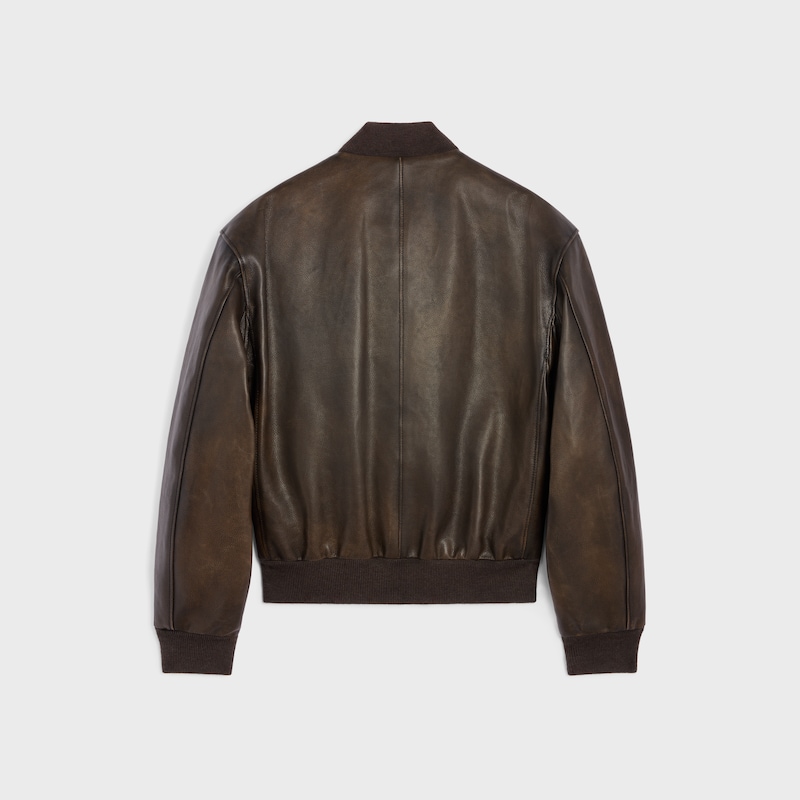 aviator teddy jacket in grained calfskin - EBENE -  - 1 | CELINE
