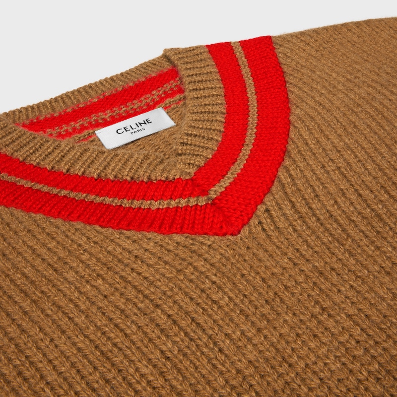 v-neck sweater IN cashmere - CAMEL / RED -  - 1 | CELINE