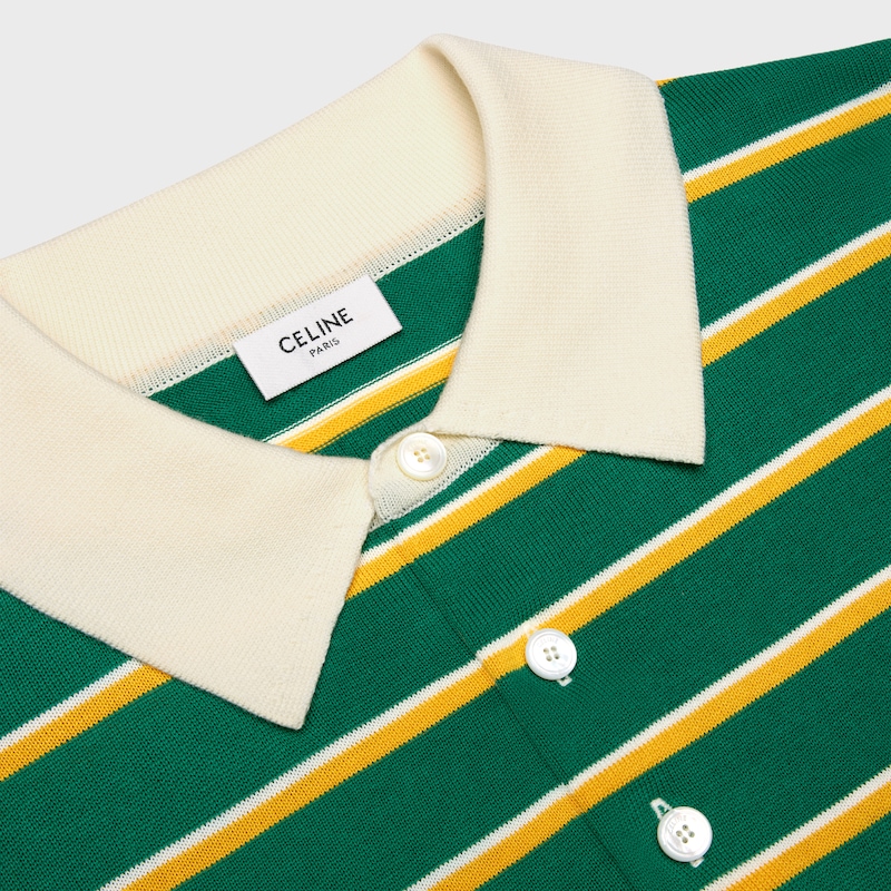POLO SWEATER IN striped cotton - GREEN/YELLOW/WHITE -  - 1 | CELINE