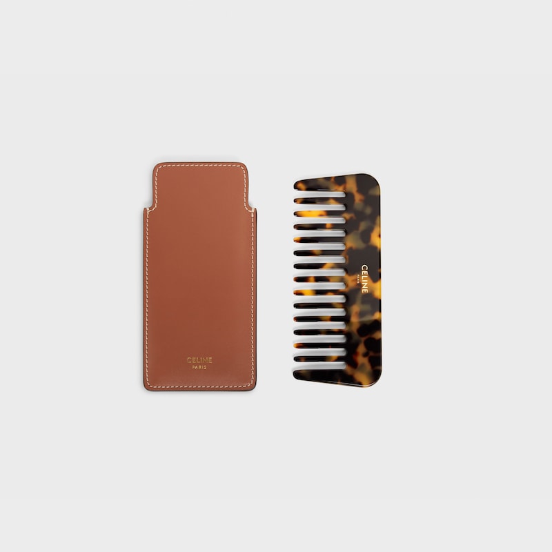 Small Hair Comb With Case in Smooth Calfskin - TAN - CELINE MAISON - 1 | CELINE
