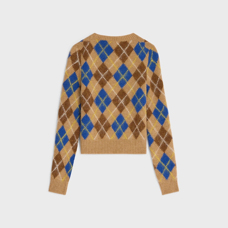 crewneck sweater IN argyle wool - BEIGE/BROWN/BLUE -  - 1 | CELINE
