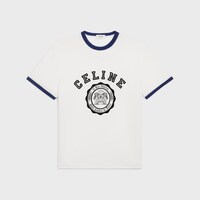 CAMISETA HOLGADA CON BLASÓN CELINE DE PUNTO DE ALGODÓN - BLANCO CRUDO/OCÉANO/NEGRO -  - 1 | CELINE