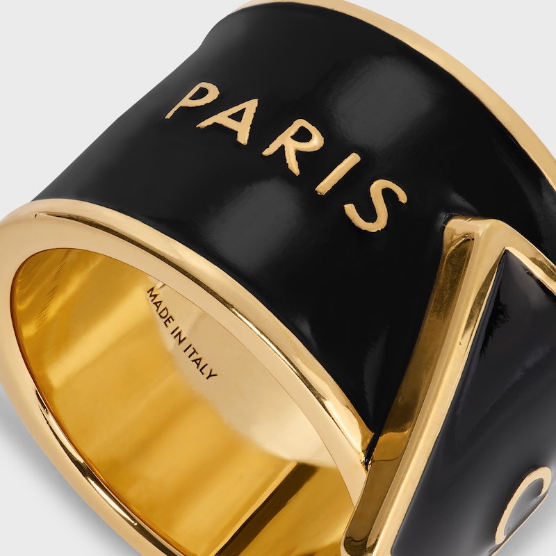 CELINE RIBBON LARGE RING IN ENAMEL AND BRASS WITH GOLD FINISH - BLACK / GOLD -  - 1 | CELINE