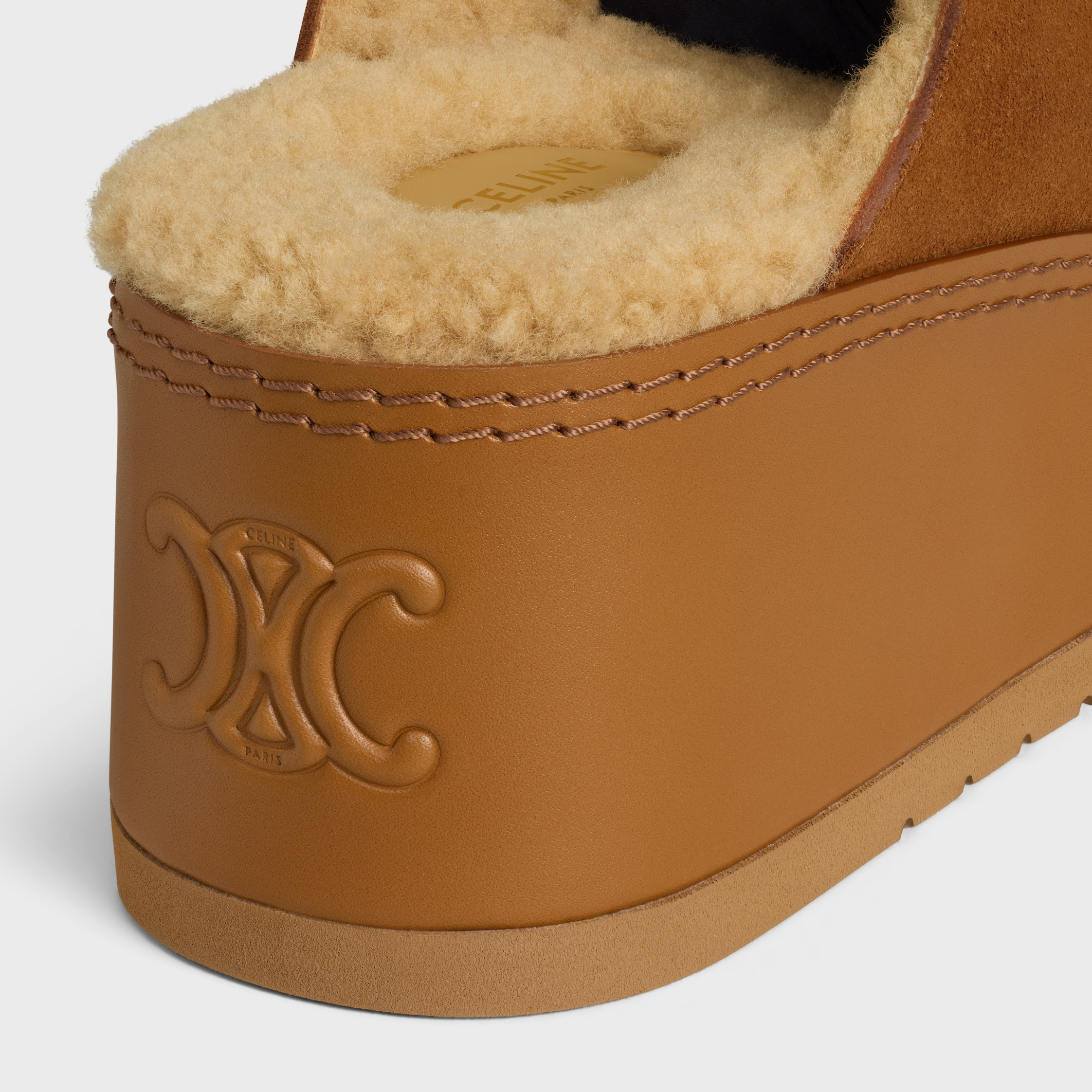 CELINE DANA - WEDGE MULE IN Suede Calfskin - COGNAC | CELINE