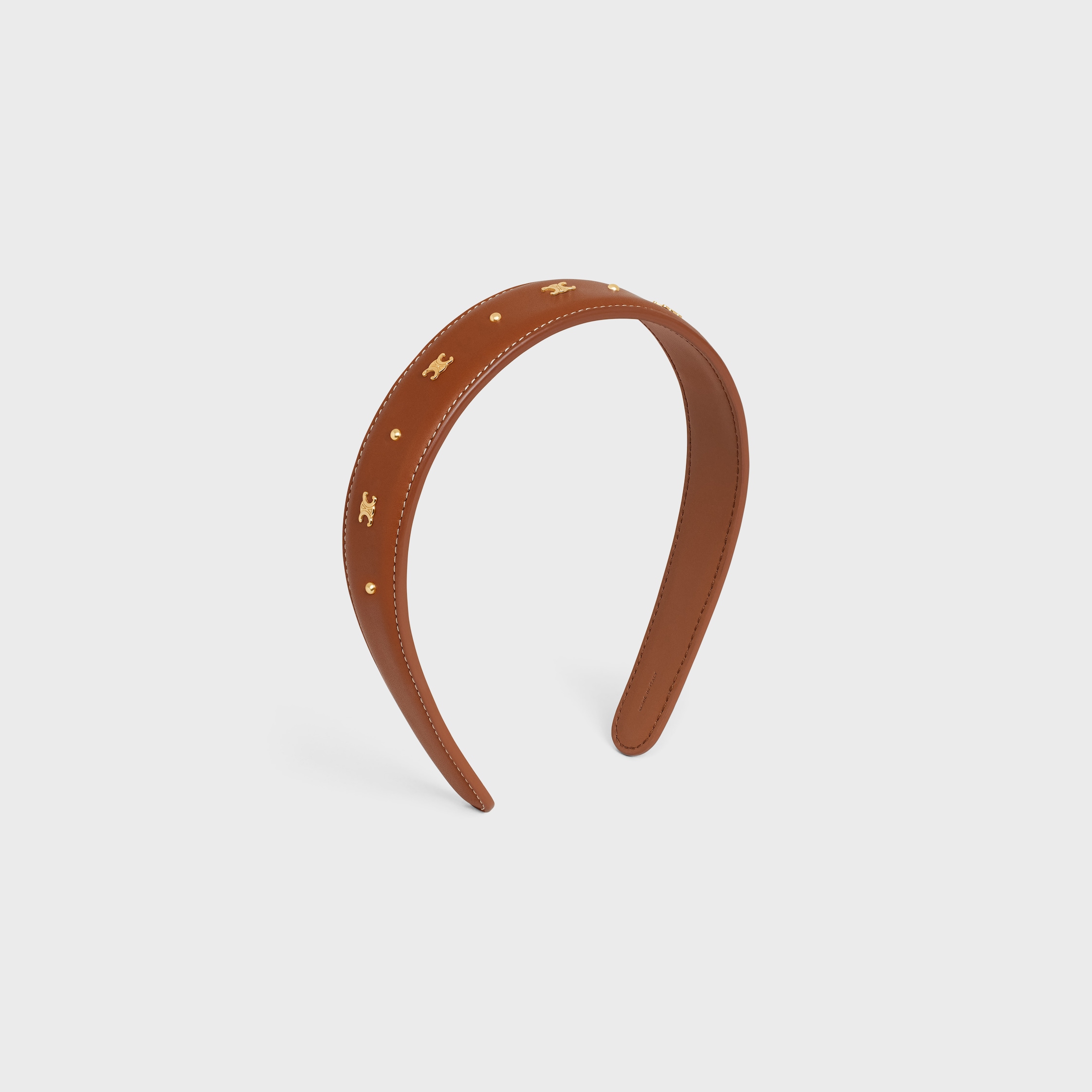 Celine Headband in Calfskin and Brass with Gold Finish - TAN