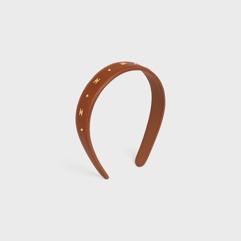 Celine Headband in Calfskin and Brass with Gold Finish - TAN / GOLD - GIFT FINDER - 1 | CELINE