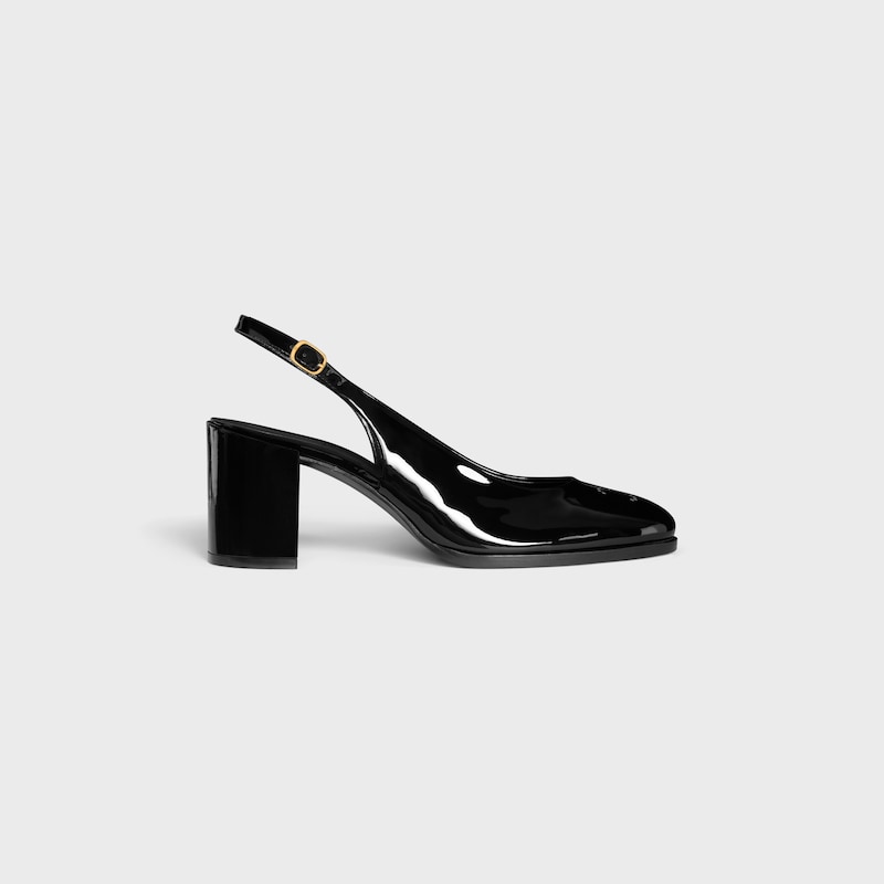CELINE LILY SLINGBACK AVEC TRIOMPHE PERFOR&Eacute; EN CUIR DE VEAU VERNI - Noir -  - 1 | CELINE