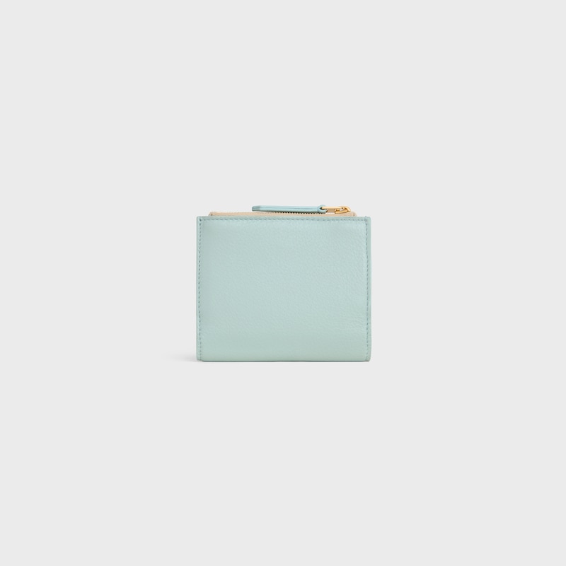 TRIOMPHE STAMP柔軟粒面牛皮革短款錢包 - 粉藍色 / 深象牙色 - 新品 - 1 | CELINE