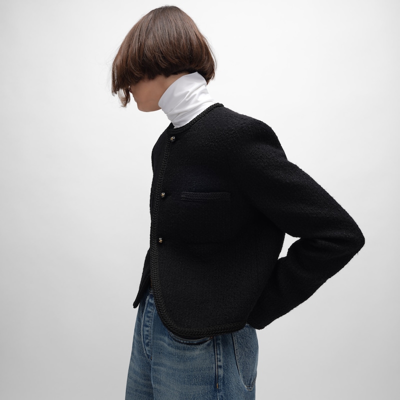 Jaqueta Chasseur em lã natté - PRETO - - 1 | CELINE