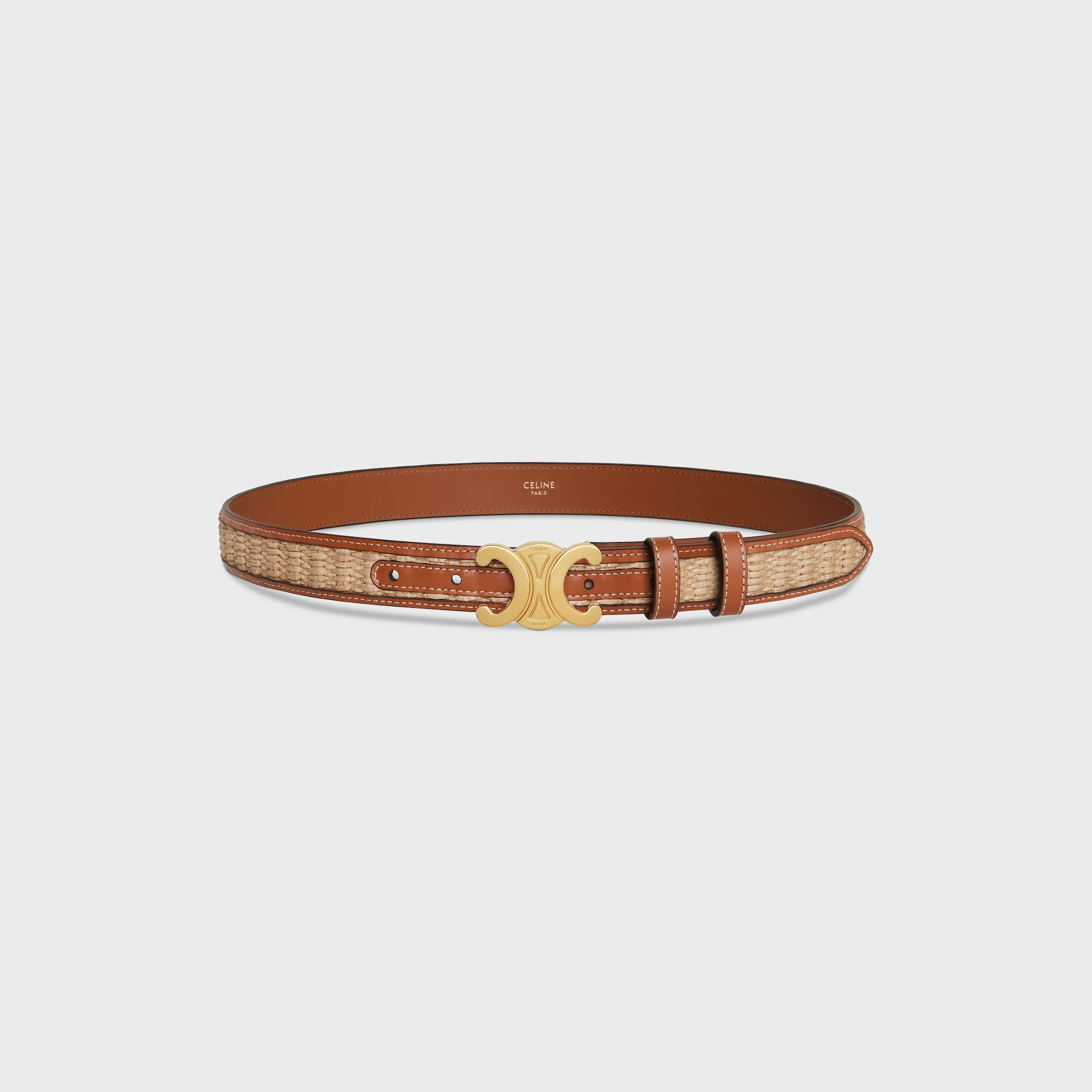MEDIUM 25MM TRIOMPHE BELT IN TEXTILE WITH RAFFIA EFFECT AND