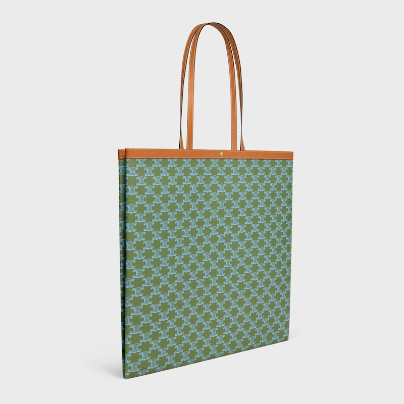 LARGE FLAT SHOPPER IN Triomphe Canvas - LIGHT KAKI / SKY BLUE - TOP-HANDLE BAGS - 1 | CELINE