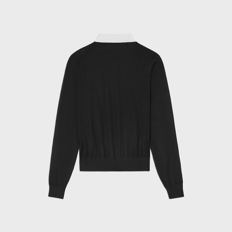 polo sweater IN fine cashmere silk - BLACK/WHITE -  - 1 | CELINE