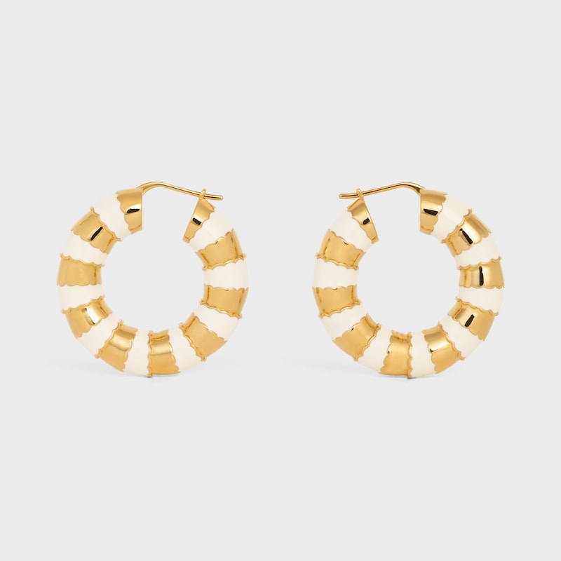 Frosted Hoops in Enamel and Brass with Gold Finish - GOLD / WHITE - EARRINGS - 1 | CELINE