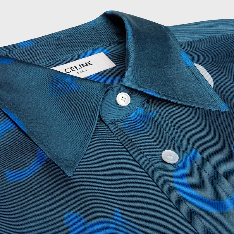 camicia corta in twill di seta - BLU NAVY/BIANCO/BLU -  - 1 | CELINE