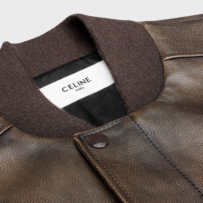 aviator teddy jacket in grained calfskin - EBENE -  - 1 | CELINE