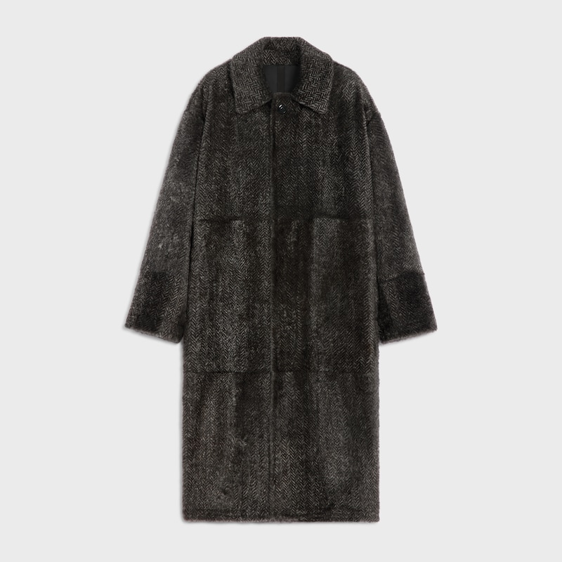 coat IN CHEVRON PRINTED LAMB SHEARLING - CHARCOAL/SILVER -  - 1 | CELINE
