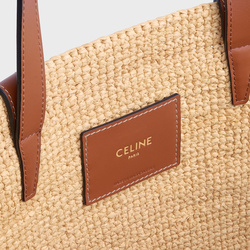 MEDIUM SUPPLE CELINE CLASSIC PANIER IN Raffia and calfskin - TAN - SUMMER SELECTION - 1 | CELINE