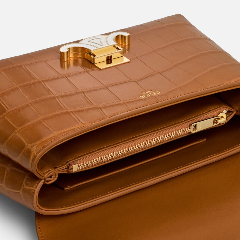 TEEN NINO BAG IN CROCODILE WITH ENAMEL CLOSURE - SOFT TAN / WHITE COTTON - NINO - 1 | CELINE