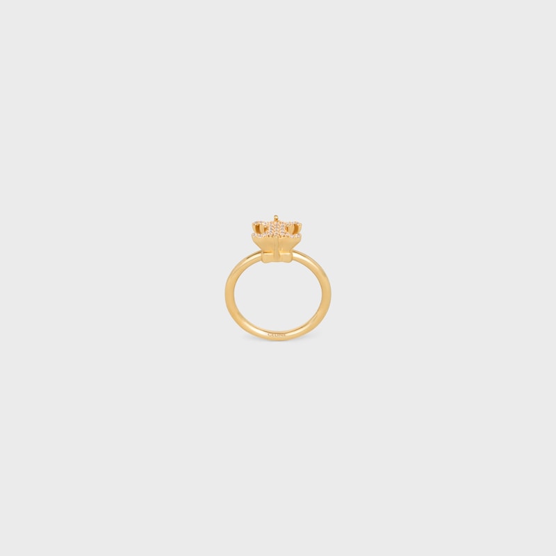 Triomphe Solitaire Sparkle Ring in Strass and Brass with Gold Finish - GOLD -  - 1 | CELINE