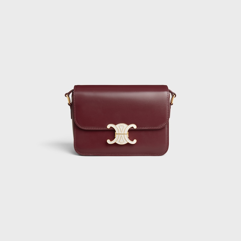 TEEN TRIOMPHE BAG IN SHINY CALFSKIN WITH ENAMEL CLOSURE - SYRAH / WHITE COTTON - NEW - 1 | CELINE